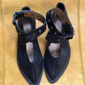 Zara Genuine Leather Ankle Strap Pointed Mary Jane